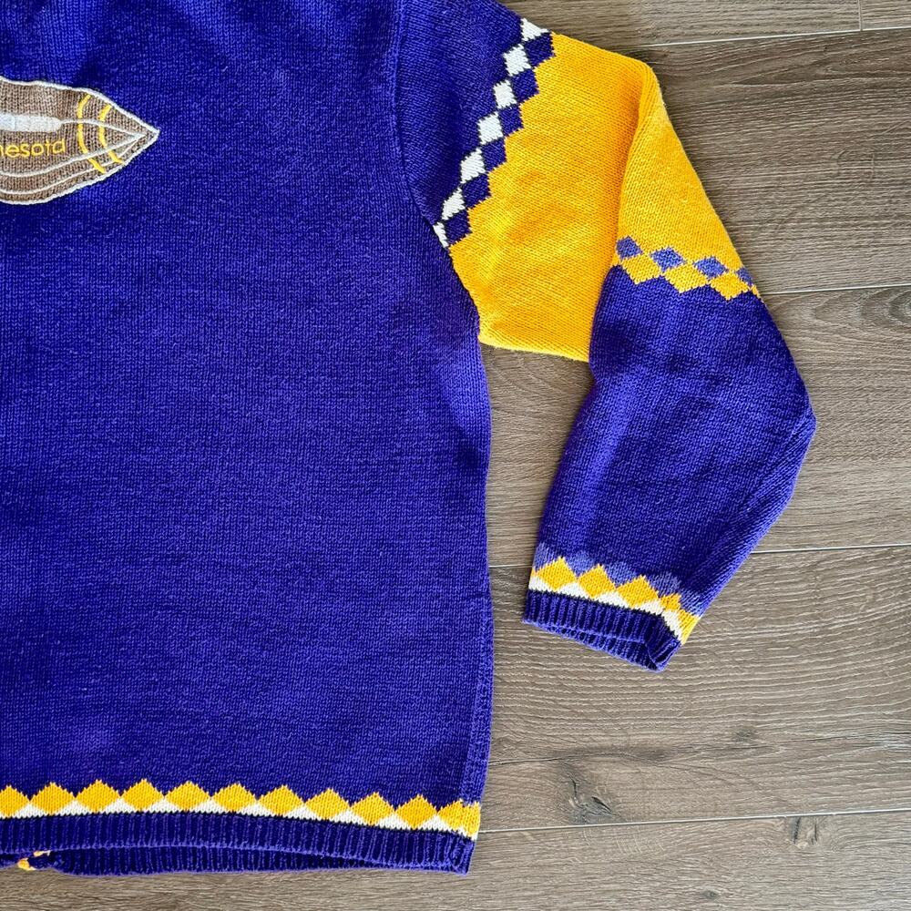 VTG Minnesota Vikings NFL Granny Sweater Cardigan Patchwork Embroidery Womens XL - Picture 10 of 13